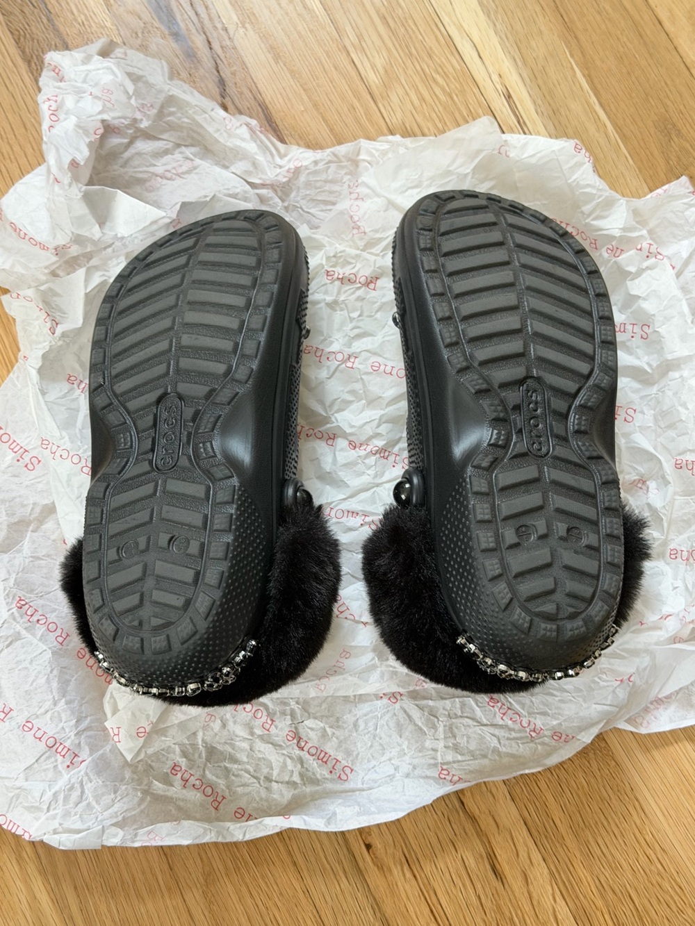 Simone Rocha Black Rhinestone & Fur Crocs - Picture 4 of 5
